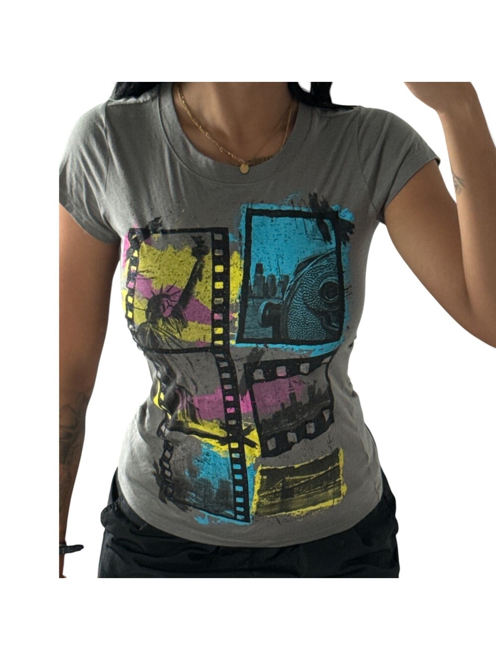 Hybrid Gray NYC Film Strip Graphic Tee Size S